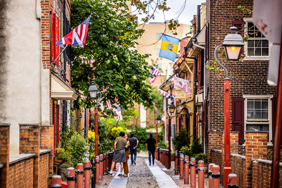 Street With Flags In Philadelphia